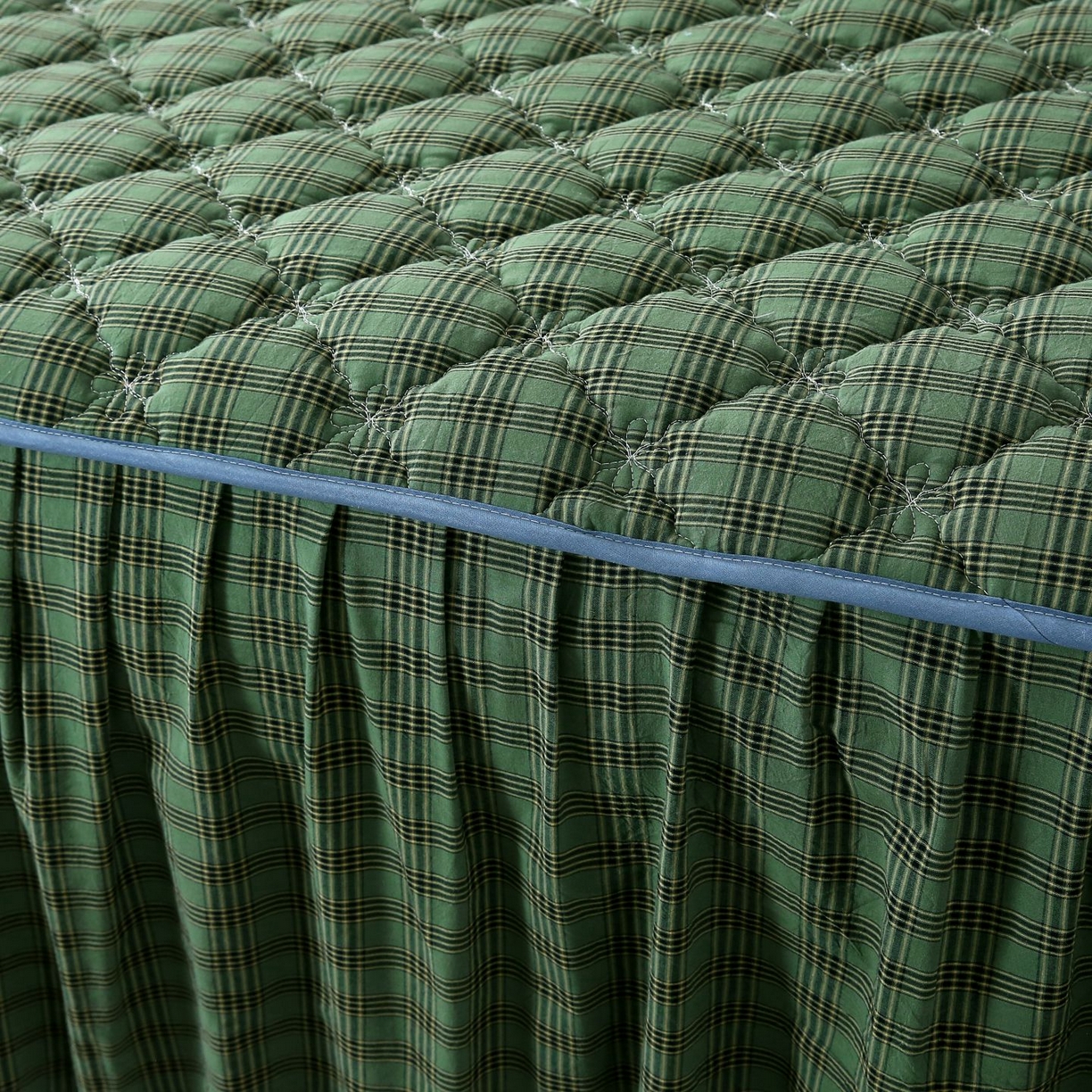 91家纺网 家纺一手货源 找家纺 欧妮家纺 2026新款无印全棉水洗棉夹棉单床裙-三件套 全棉夹棉床裙重楼绿