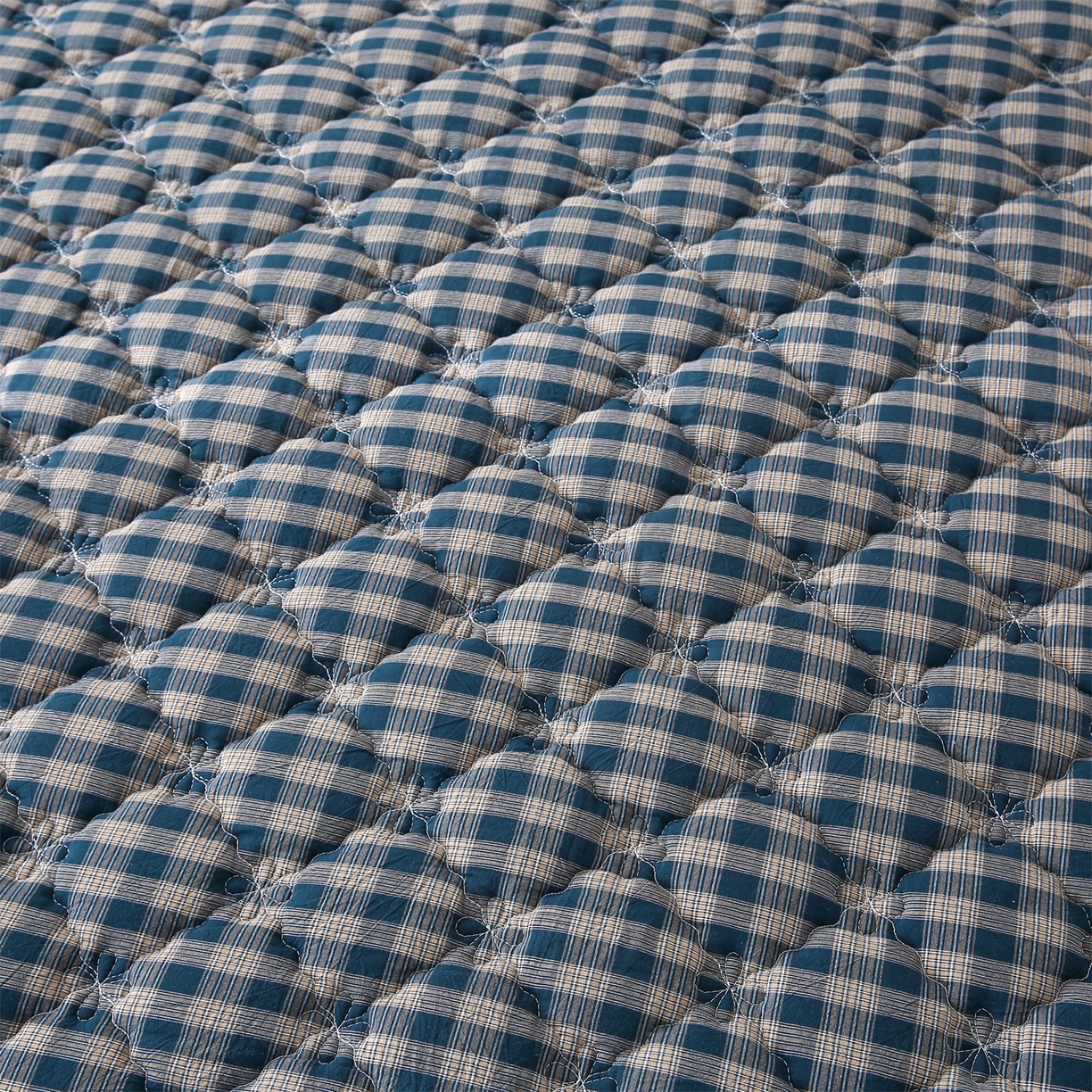 91家纺网 家纺一手货源 找家纺 欧妮家纺 2026新款无印全棉水洗棉夹棉单床裙-三件套 全棉夹棉床裙重楼蓝格