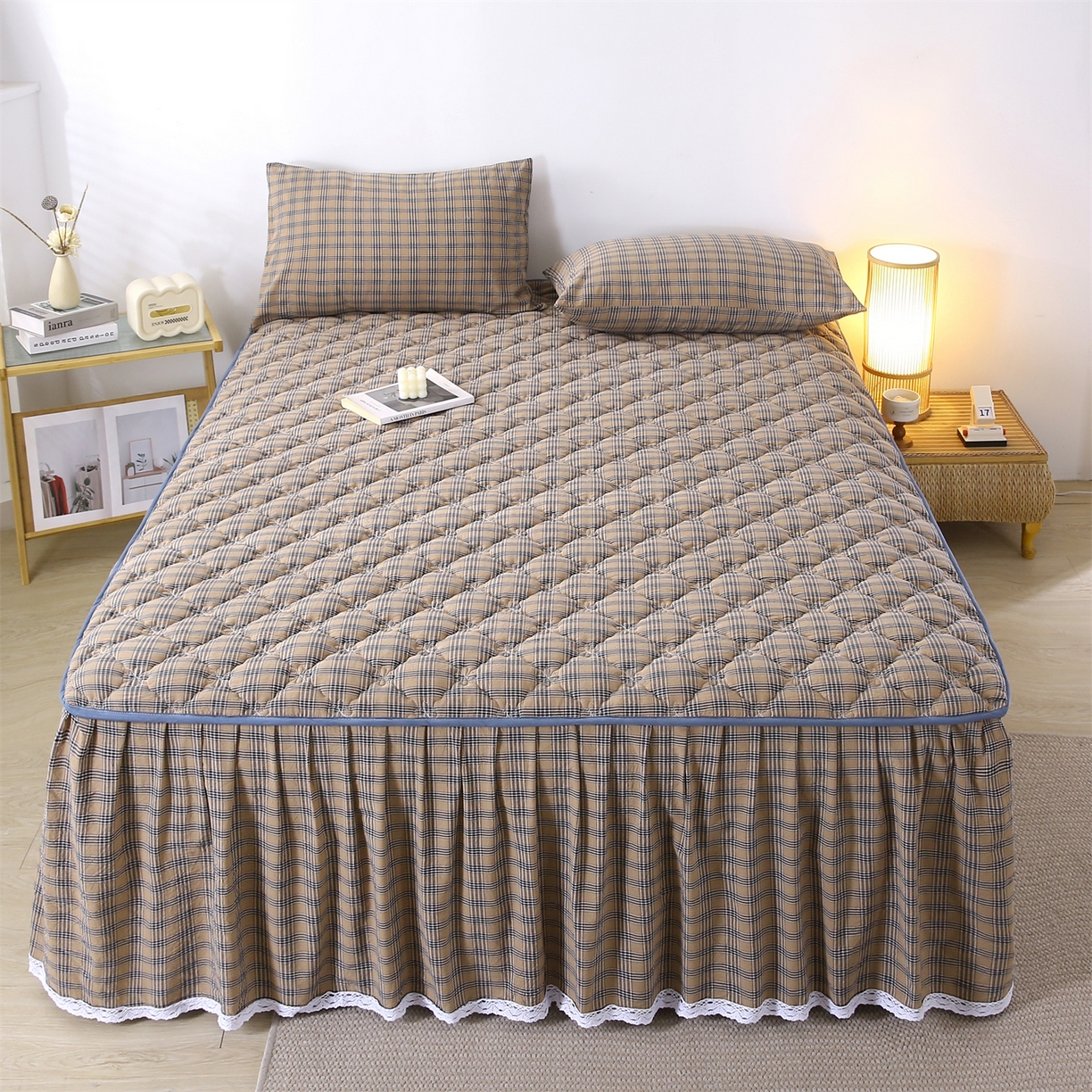 91家纺网 家纺一手货源 找家纺 （总）欧妮家纺 2026新款无印全棉水洗棉夹棉单床裙-三件套