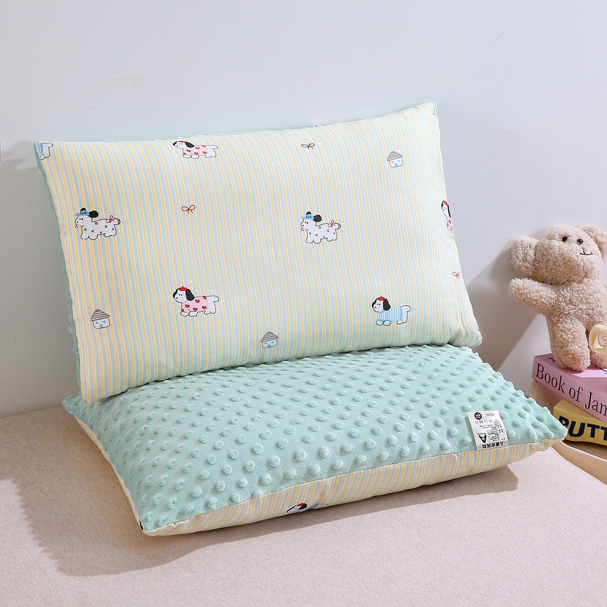 91家纺网 家纺一手货源 找家纺 （总）珍贝家纺 2026新款全棉双层纱豆豆连套枕