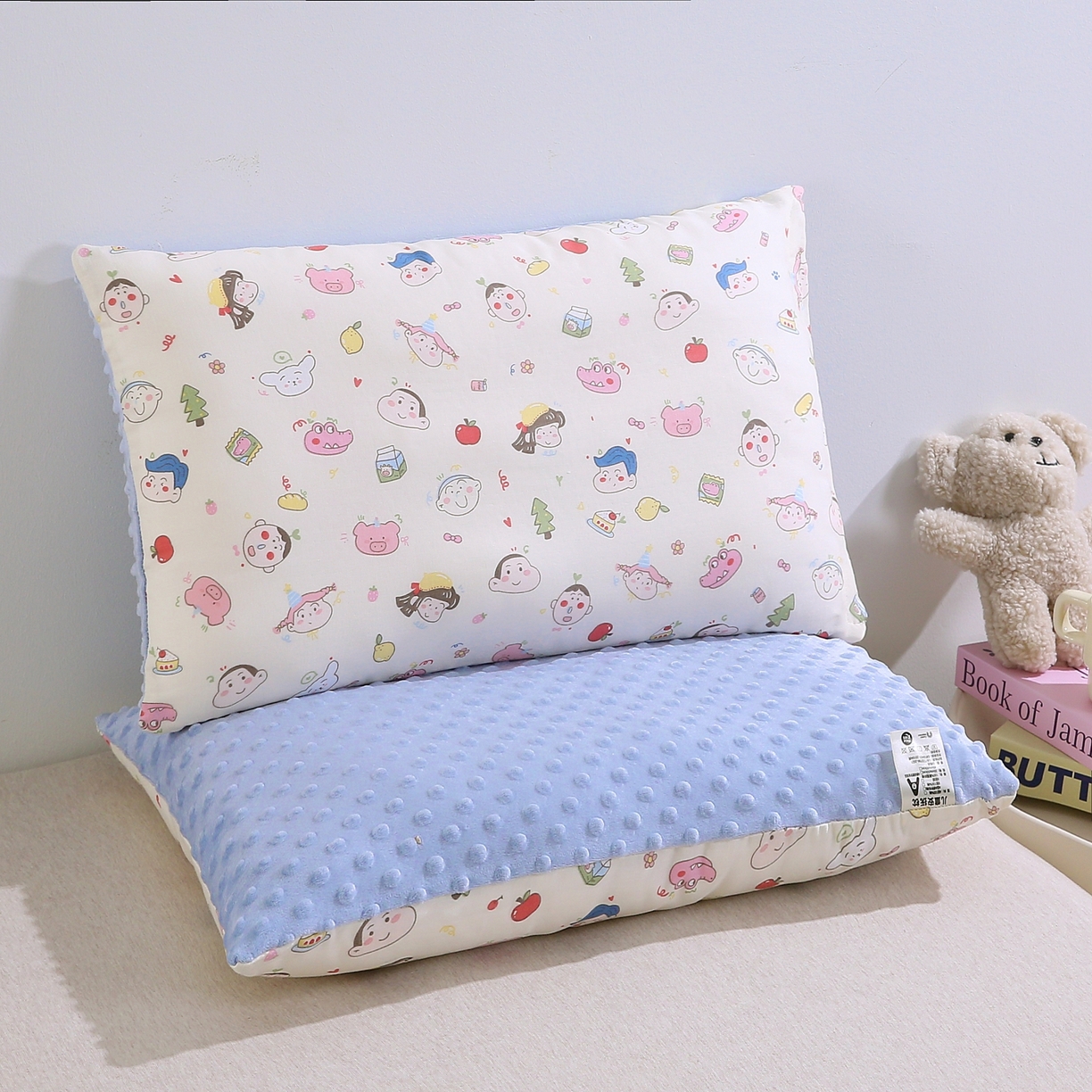 91家纺网 家纺一手货源 找家纺 珍贝家纺 2026新款全棉双层纱豆豆连套枕 卡通-白