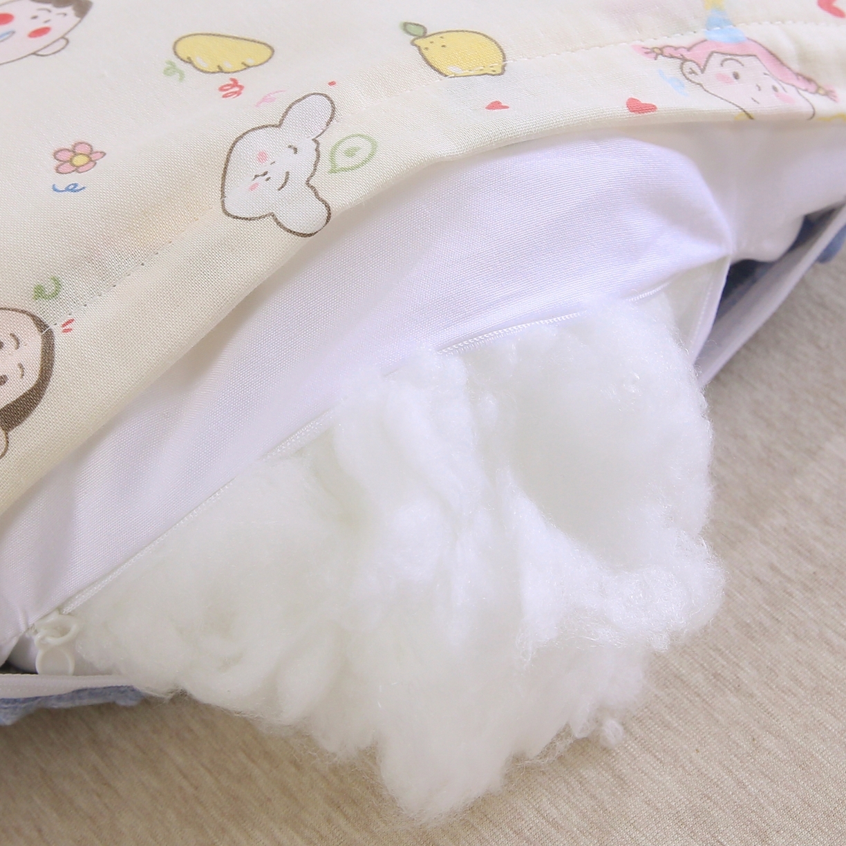 91家纺网 家纺一手货源 找家纺 珍贝家纺 2026新款全棉双层纱豆豆连套枕 卡通-白