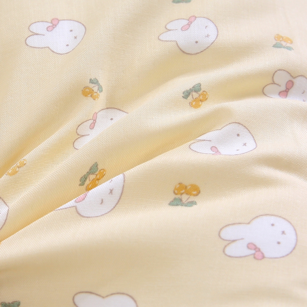 91家纺网 家纺一手货源 找家纺 珍贝家纺 2026新款全棉双层纱豆豆连套枕 小兔-黄