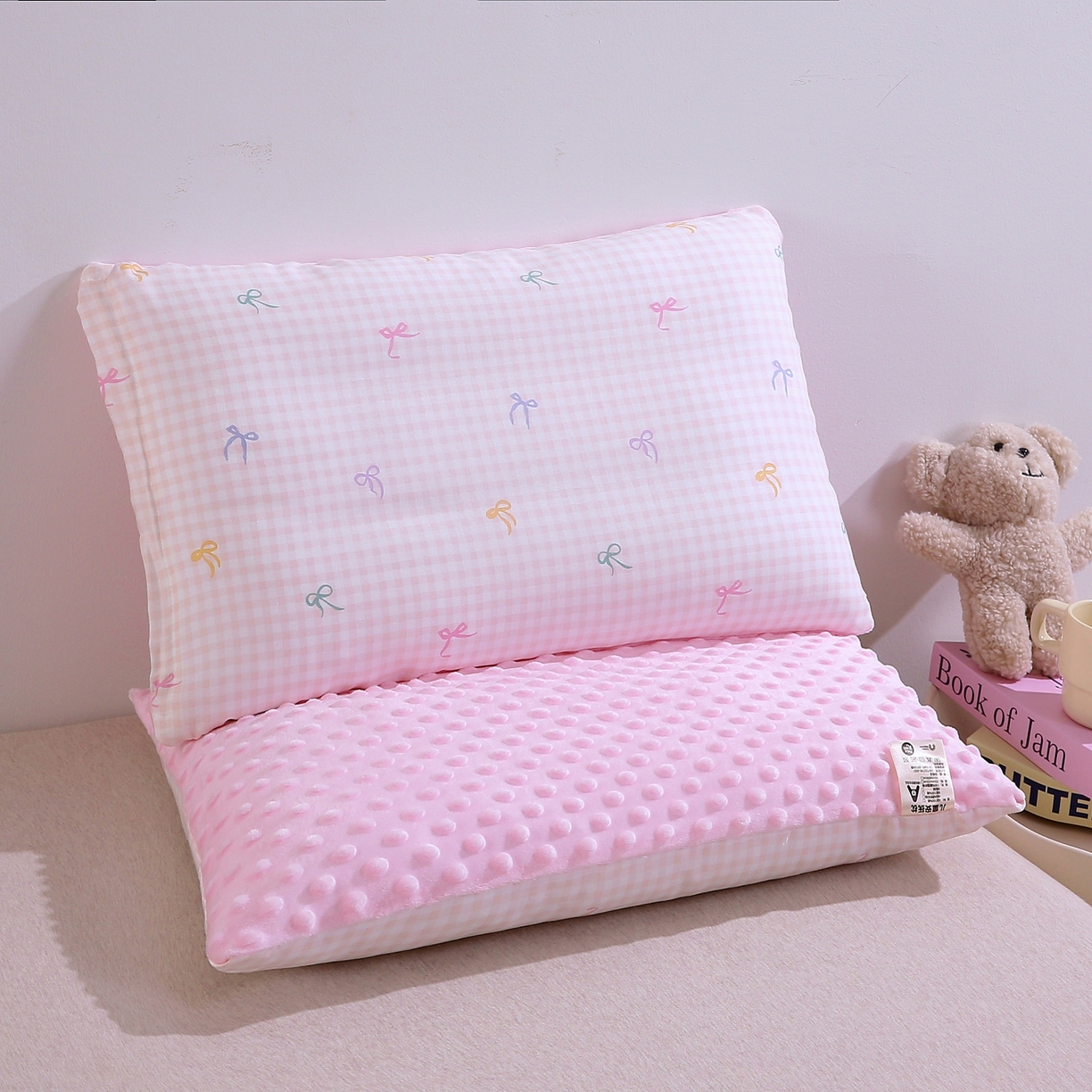 91家纺网 家纺一手货源 找家纺 （总）珍贝家纺 2026新款全棉双层纱豆豆连套枕