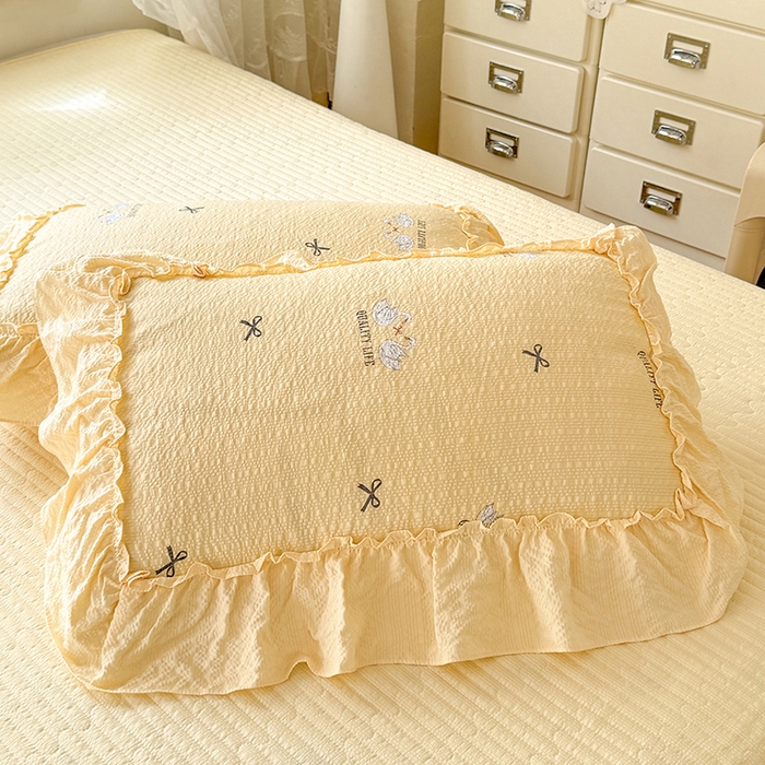 91家纺网 家纺一手货源 找家纺 （总）韩约家纺 2026新款法式大花边床盖款泡芙棉夏凉被空调被四件套