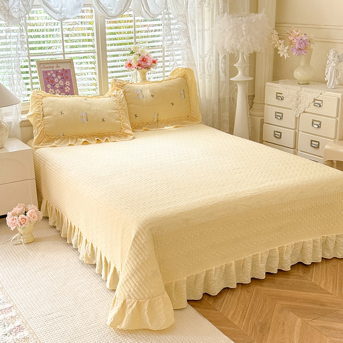 91家纺网 家纺一手货源 找家纺 （总）韩约家纺 2026新款法式大花边床盖款泡芙棉夏凉被空调被四件套