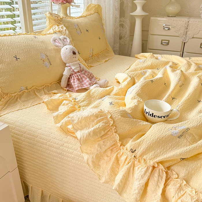 91家纺网 家纺一手货源 找家纺 （总）韩约家纺 2026新款法式大花边床盖款泡芙棉夏凉被空调被四件套