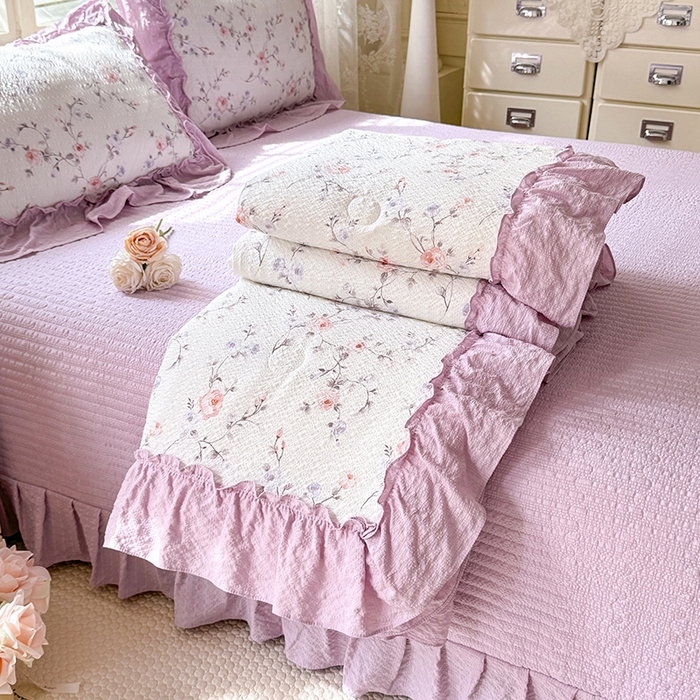 91家纺网 家纺一手货源 找家纺 （总）韩约家纺 2026新款法式大花边床盖款泡芙棉夏凉被空调被四件套