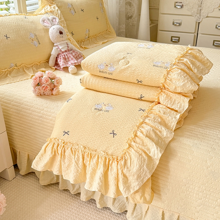 91家纺网 家纺一手货源 找家纺 （总）韩约家纺 2026新款法式大花边床盖款泡芙棉夏凉被空调被四件套