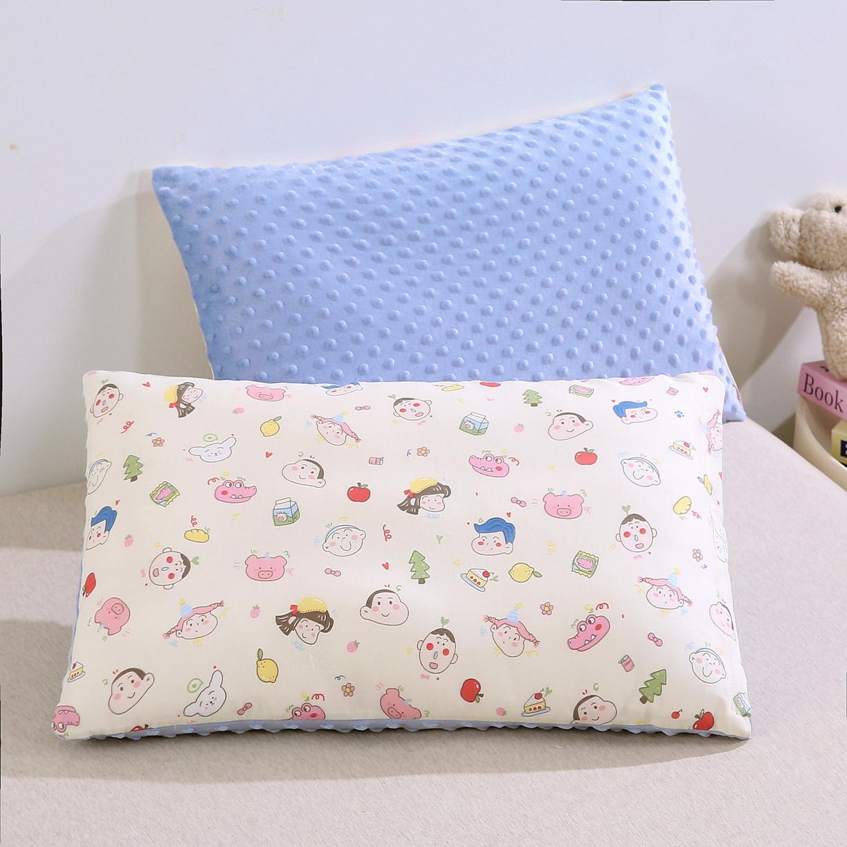 91家纺网 家纺一手货源 找家纺 珍贝家纺 2026新款全棉双层纱豆豆连套枕 卡通-白