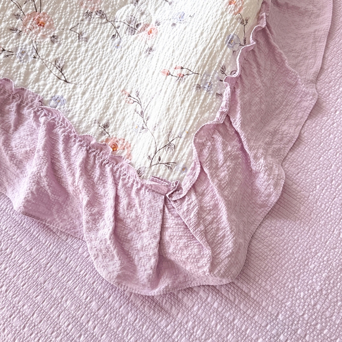 91家纺网 家纺一手货源 找家纺 韩约家纺 2026新款法式大花边床盖款泡芙棉夏凉被空调被四件套 春旭