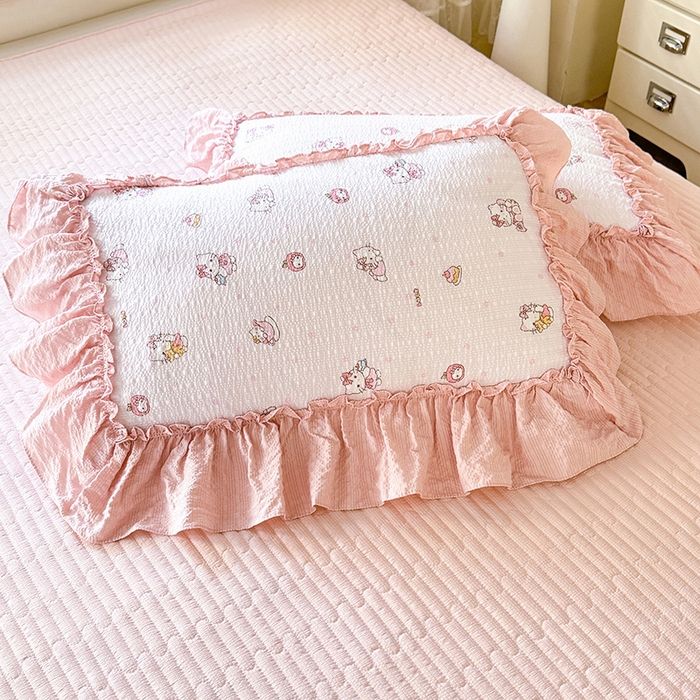 91家纺网 家纺一手货源 找家纺 韩约家纺 2026新款法式大花边床盖款泡芙棉夏凉被空调被四件套 宝贝甜心