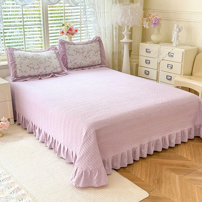 91家纺网 家纺一手货源 找家纺 韩约家纺 2026新款法式大花边床盖款泡芙棉夏凉被空调被四件套 春旭