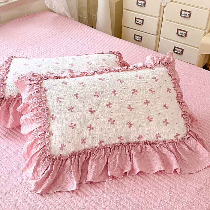 91家纺网 家纺一手货源 找家纺 韩约家纺 2026新款法式大花边床盖款泡芙棉夏凉被空调被四件套 蝶语