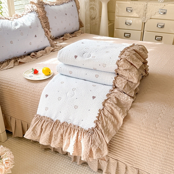 韩约家纺 2026新款法式大花边床盖款泡芙棉夏凉被空调被四件套 星语