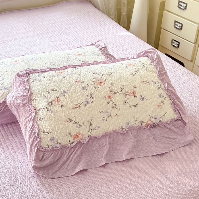 91家纺网 家纺一手货源 找家纺 韩约家纺 2026新款法式大花边床盖款泡芙棉夏凉被空调被四件套 春旭