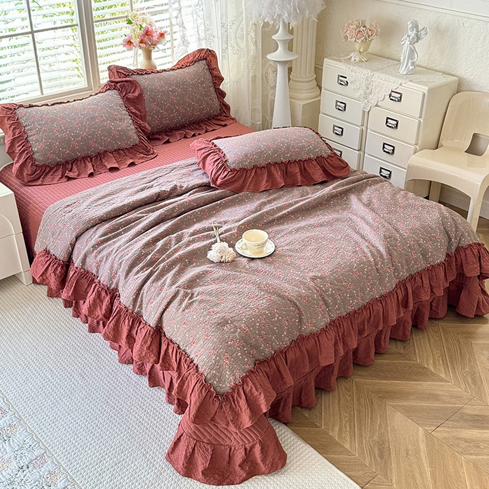 91家纺网 家纺一手货源 找家纺 韩约家纺 2026新款法式大花边床盖款泡芙棉夏凉被空调被四件套 仟香