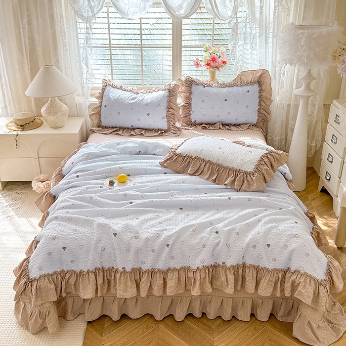 91家纺网 家纺一手货源 找家纺 韩约家纺 2026新款法式大花边床盖款泡芙棉夏凉被空调被四件套 星语