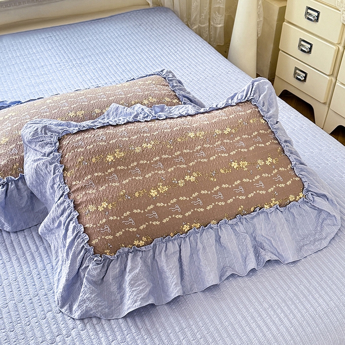 91家纺网 家纺一手货源 找家纺 韩约家纺 2026新款法式大花边床盖款泡芙棉夏凉被空调被四件套 木槿