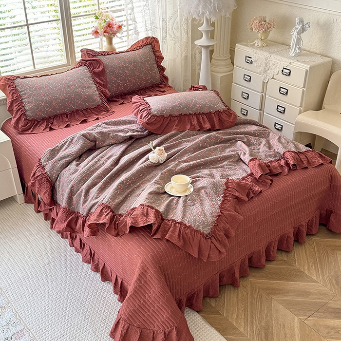 91家纺网 家纺一手货源 找家纺 韩约家纺 2026新款法式大花边床盖款泡芙棉夏凉被空调被四件套 仟香