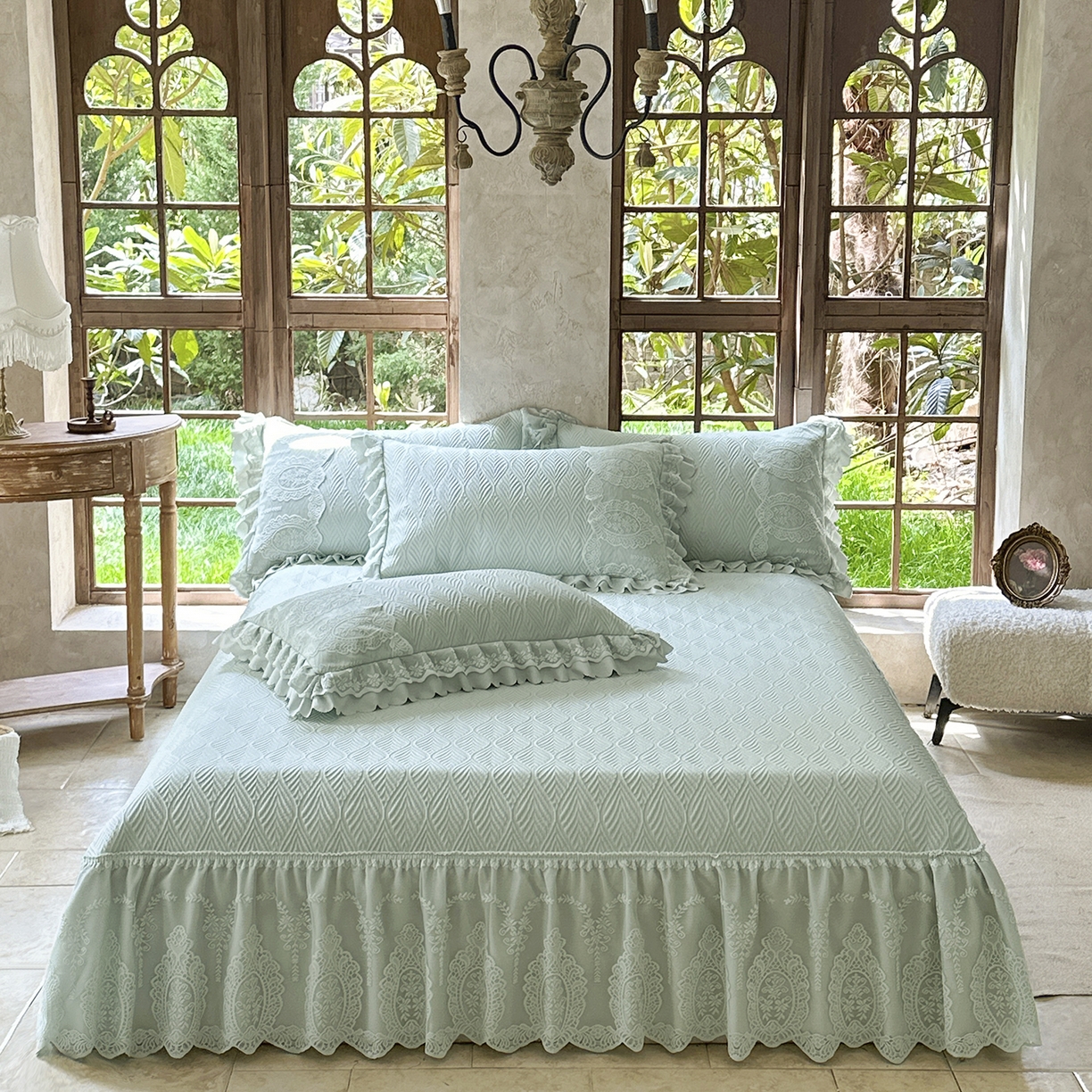 91家纺网 家纺一手货源 找家纺 乐朵家居 2026新款 梵希（复合）  凉席三件套+可配同色系空调被 抹茶绿