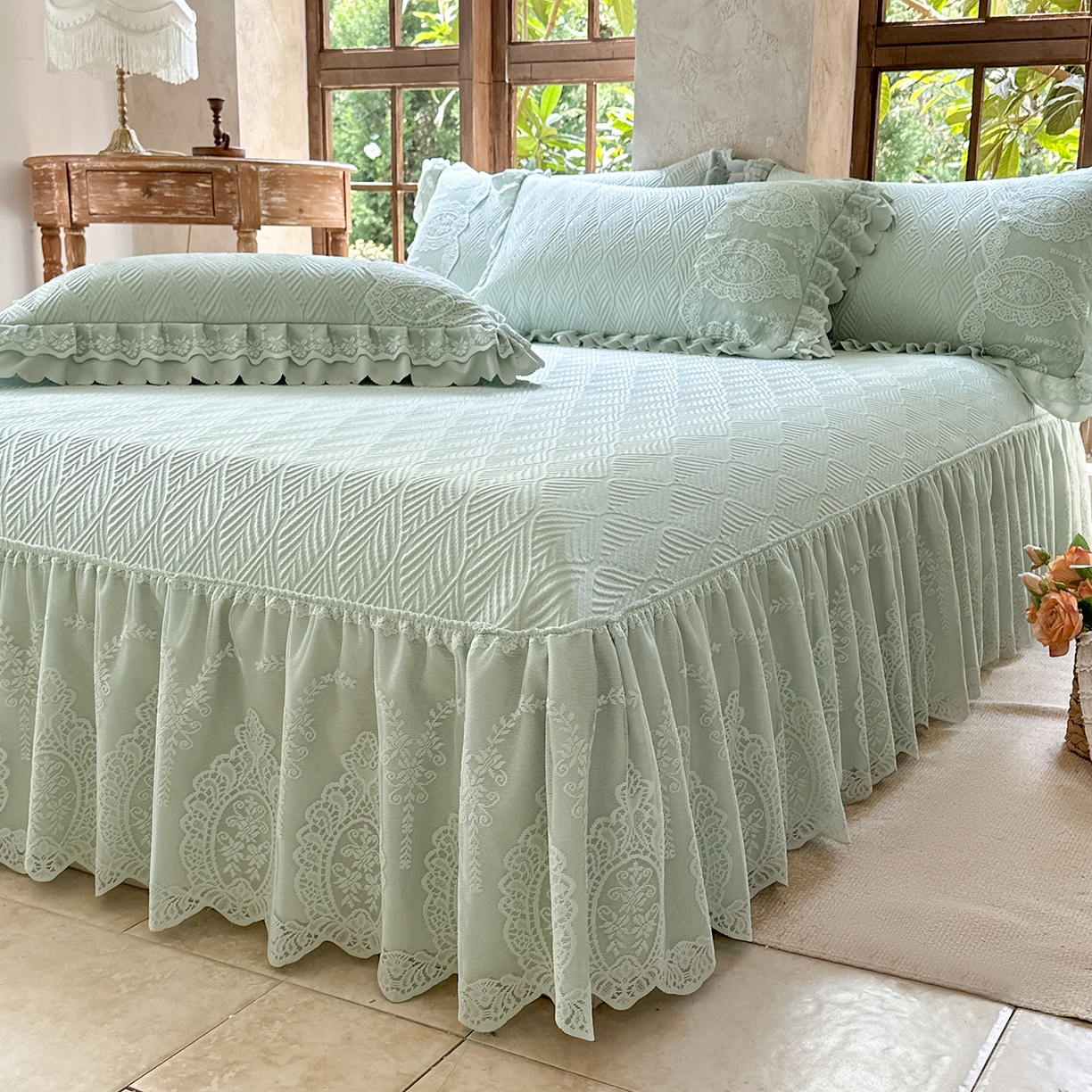 91家纺网 家纺一手货源 找家纺 乐朵家居 2026新款 梵希（复合）  凉席三件套+可配同色系空调被 抹茶绿