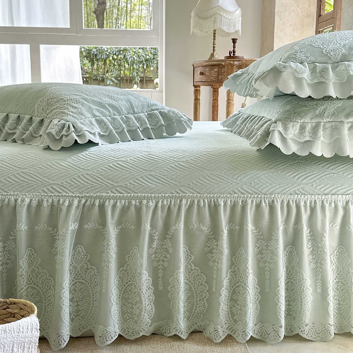 91家纺网 家纺一手货源 找家纺 乐朵家居 2026新款 梵希（复合）  凉席三件套+可配同色系空调被 抹茶绿