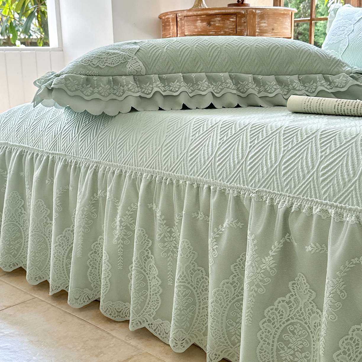 91家纺网 家纺一手货源 找家纺 乐朵家居 2026新款 梵希（复合）  凉席三件套+可配同色系空调被 抹茶绿