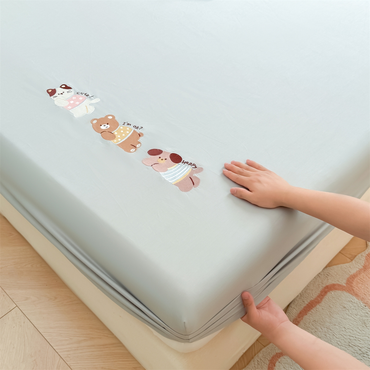 91家纺网 家纺一手货源 找家纺 居眠 2026新款A类全棉卡通刺绣单层童话乐园床笠 童话乐园-灰