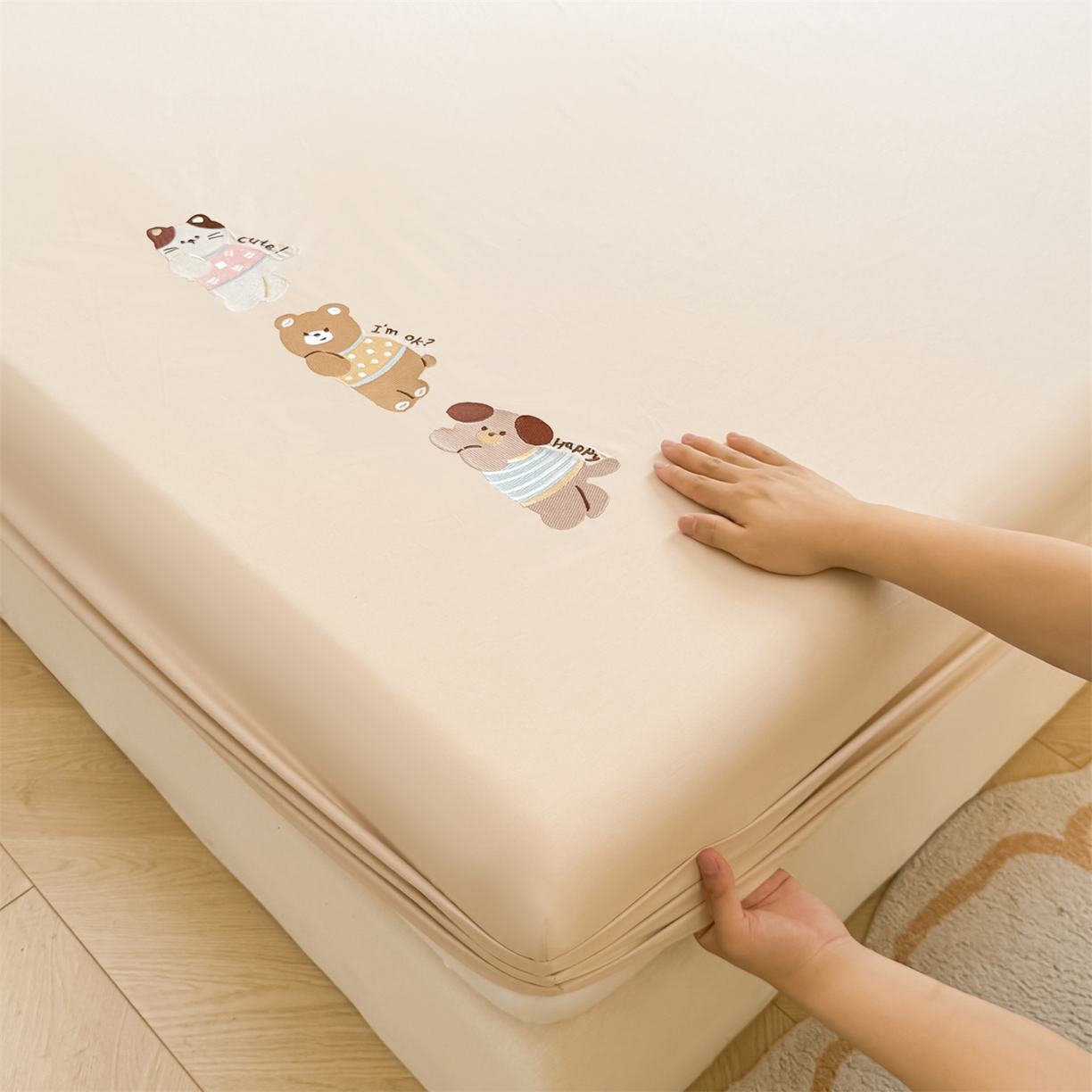 91家纺网 家纺一手货源 找家纺 居眠 2026新款A类全棉卡通刺绣单层童话乐园床笠 童话乐园-咖