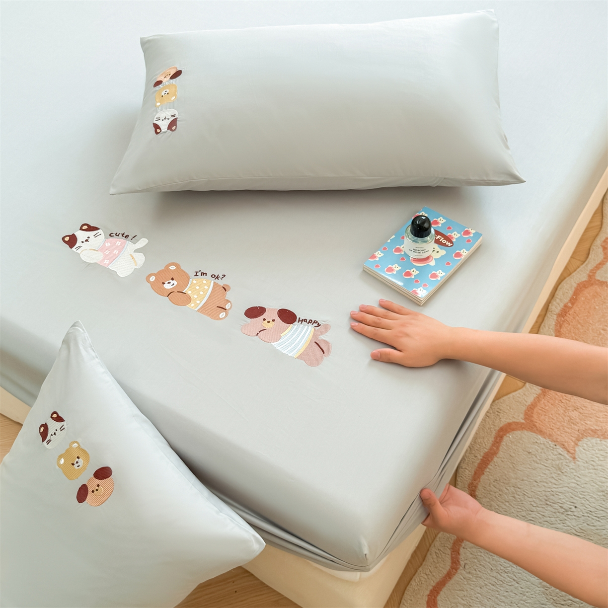 91家纺网 家纺一手货源 找家纺 居眠 2026新款A类全棉卡通刺绣单层童话乐园床笠 童话乐园-灰