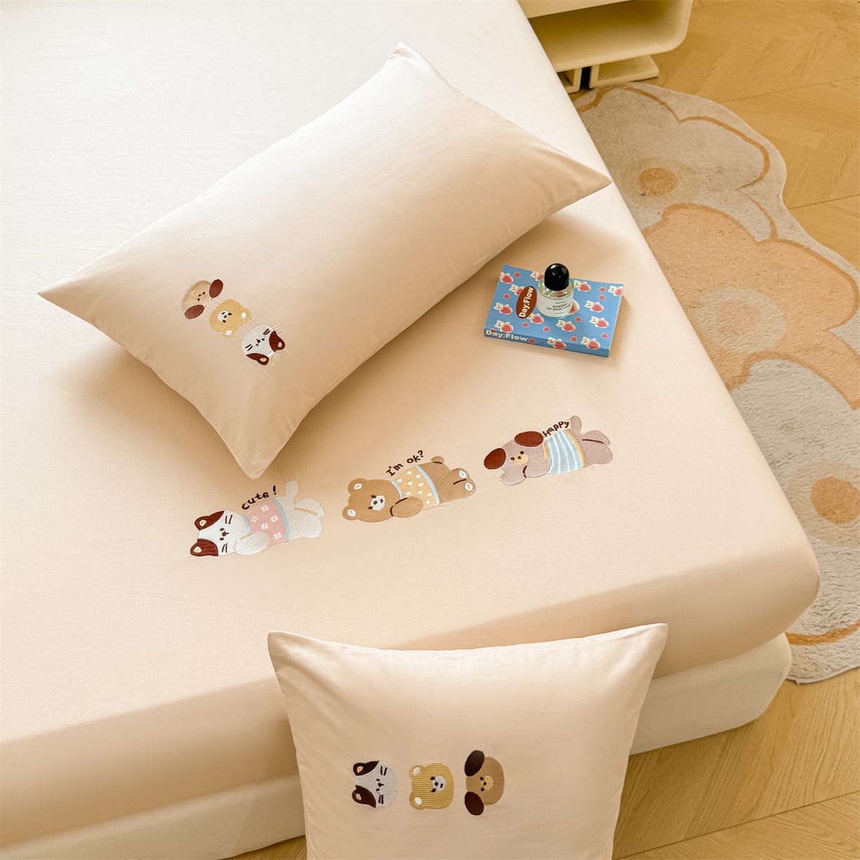 91家纺网 家纺一手货源 找家纺 居眠 2026新款A类全棉卡通刺绣单层童话乐园床笠 童话乐园-咖