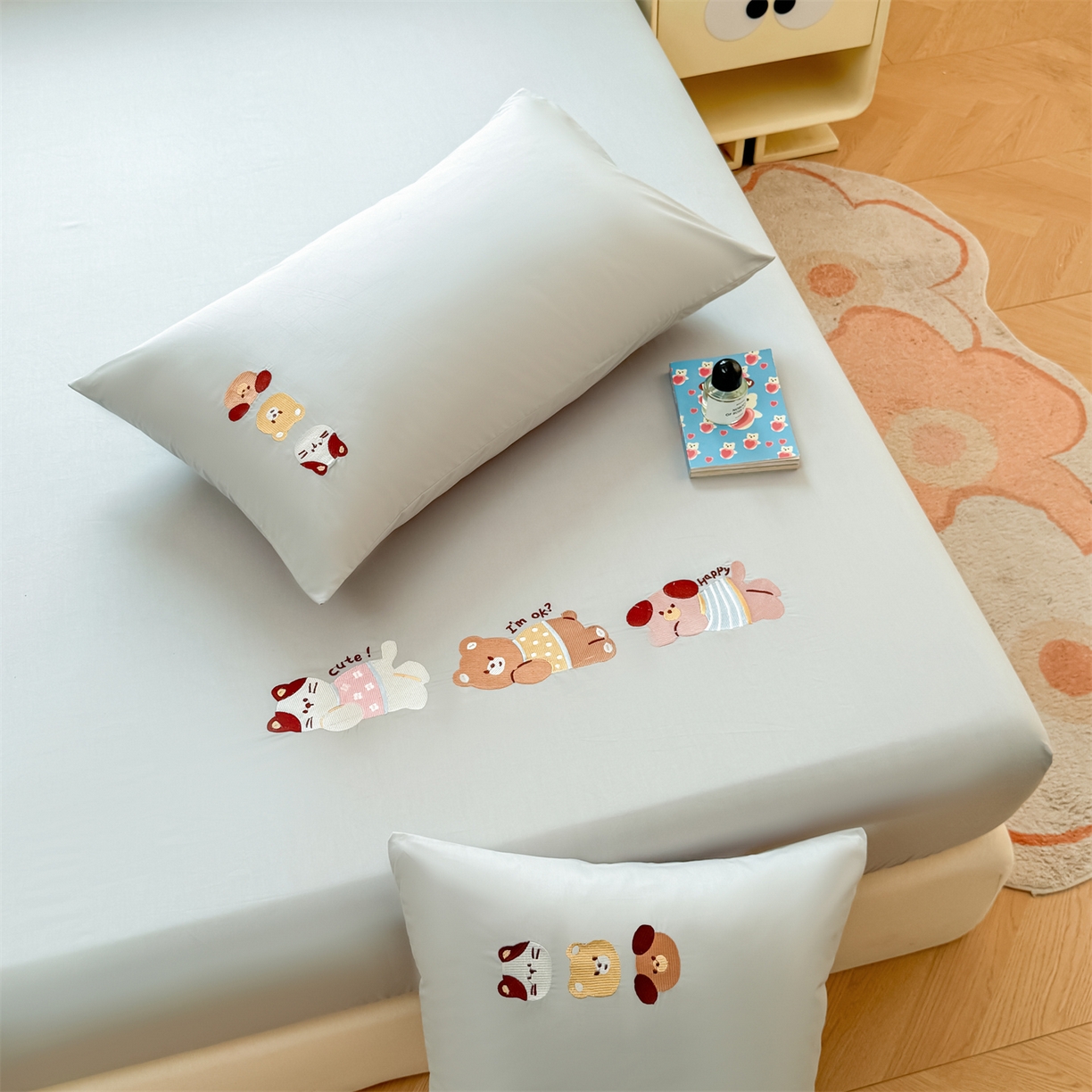 91家纺网 家纺一手货源 找家纺 居眠 2026新款A类全棉卡通刺绣单层童话乐园床笠 童话乐园-灰