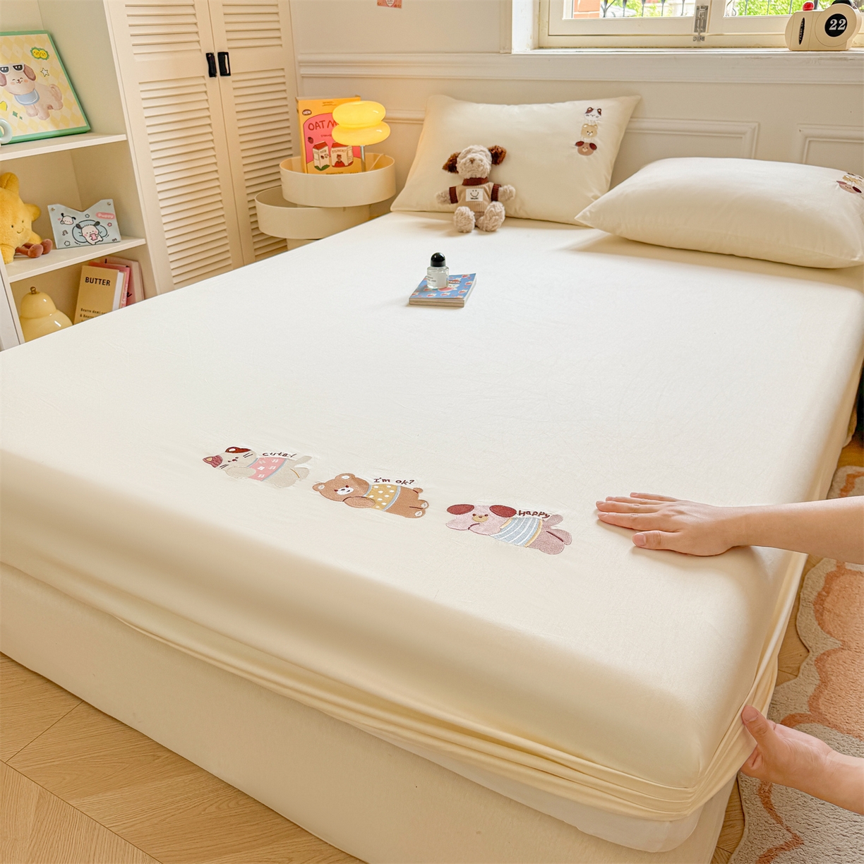 居眠 2026新款A类全棉卡通刺绣单层童话乐园床笠 童话乐园-白