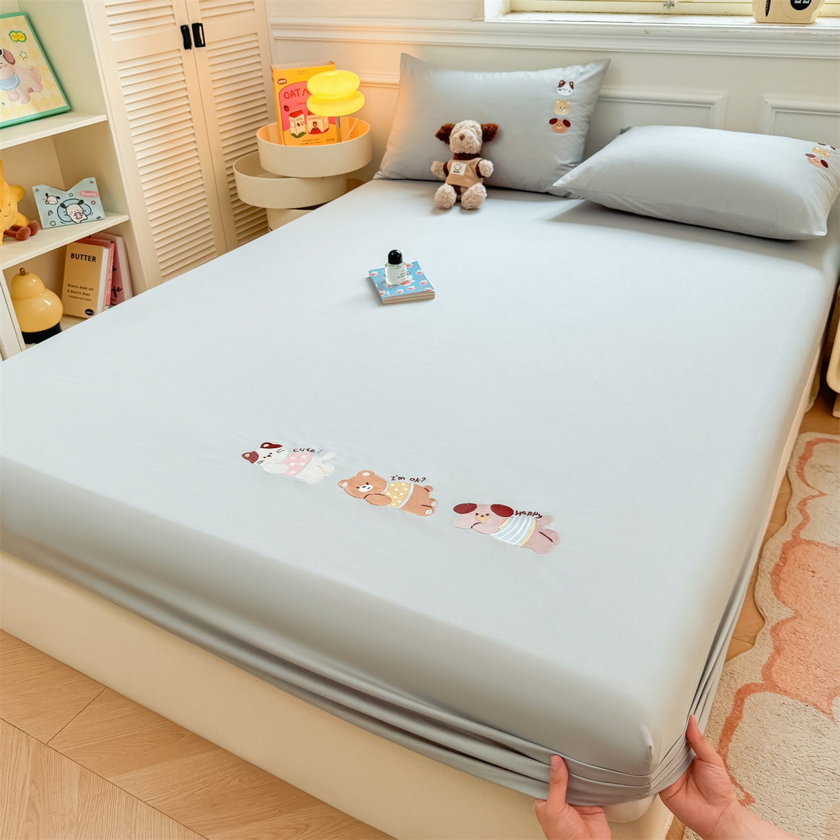 91家纺网 家纺一手货源 找家纺 居眠 2026新款A类全棉卡通刺绣单层童话乐园床笠 童话乐园-灰