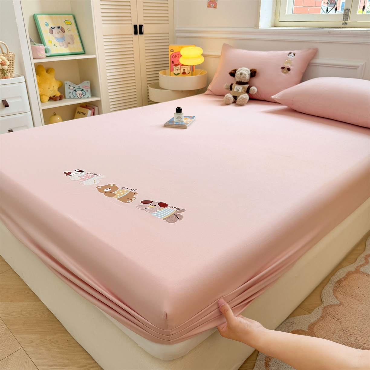 91家纺网 家纺一手货源 找家纺 居眠 2026新款A类全棉卡通刺绣单层童话乐园床笠 童话乐园-粉
