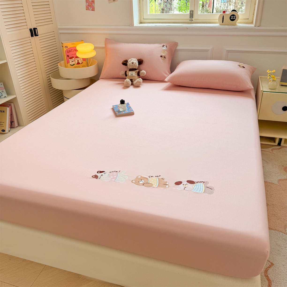 91家纺网 家纺一手货源 找家纺 居眠 2026新款A类全棉卡通刺绣单层童话乐园床笠 童话乐园-粉