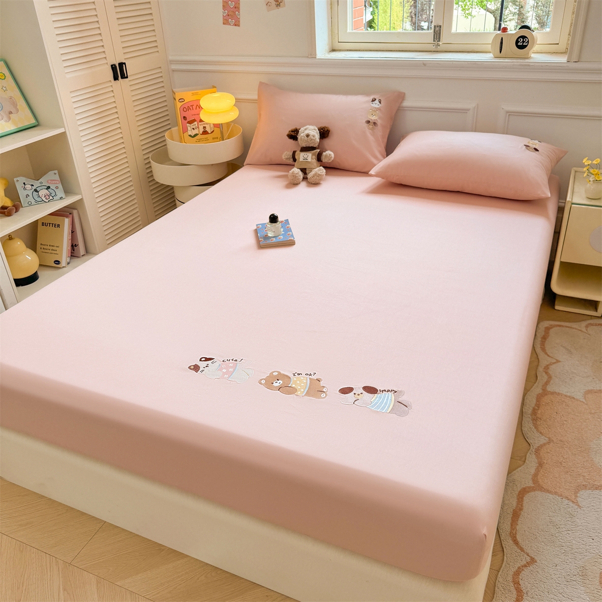 91家纺网 家纺一手货源 找家纺 居眠 2026新款A类全棉卡通刺绣单层童话乐园床笠 童话乐园-粉