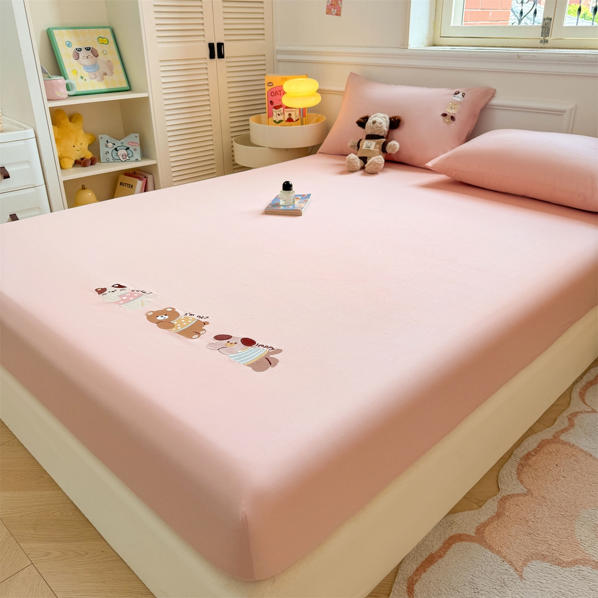 91家纺网 家纺一手货源 找家纺 居眠 2026新款A类全棉卡通刺绣单层童话乐园床笠 童话乐园-粉