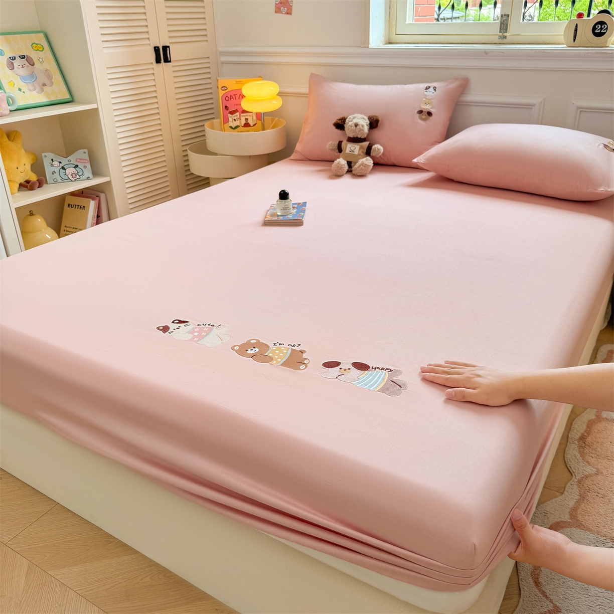 91家纺网 家纺一手货源 找家纺 居眠 2026新款A类全棉卡通刺绣单层童话乐园床笠 童话乐园-粉