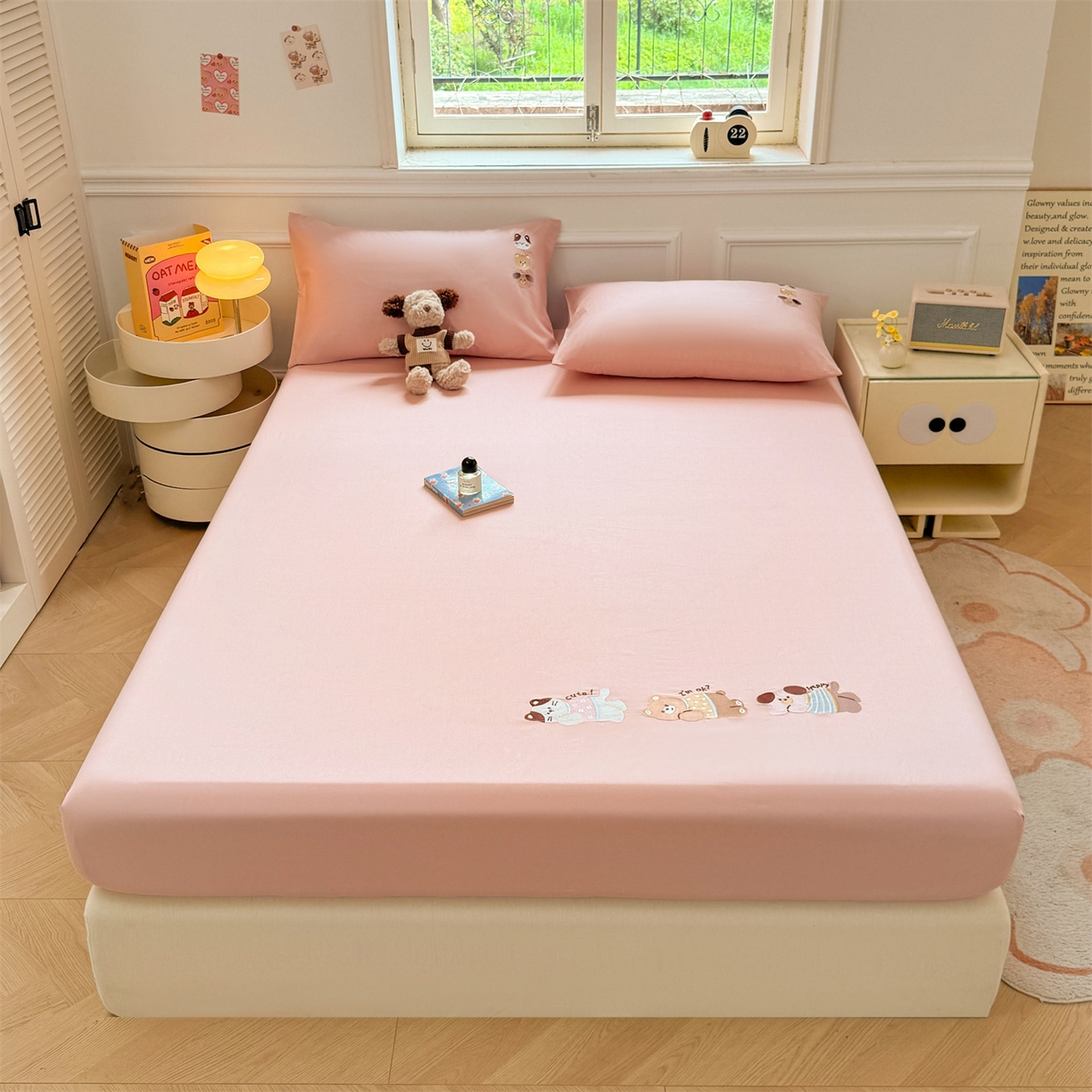 91家纺网 家纺一手货源 找家纺 居眠 2026新款A类全棉卡通刺绣单层童话乐园床笠 童话乐园-粉