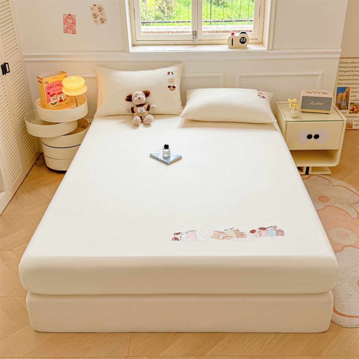 91家纺网 家纺一手货源 找家纺 居眠 2026新款A类全棉卡通刺绣单层童话乐园床笠 童话乐园-白