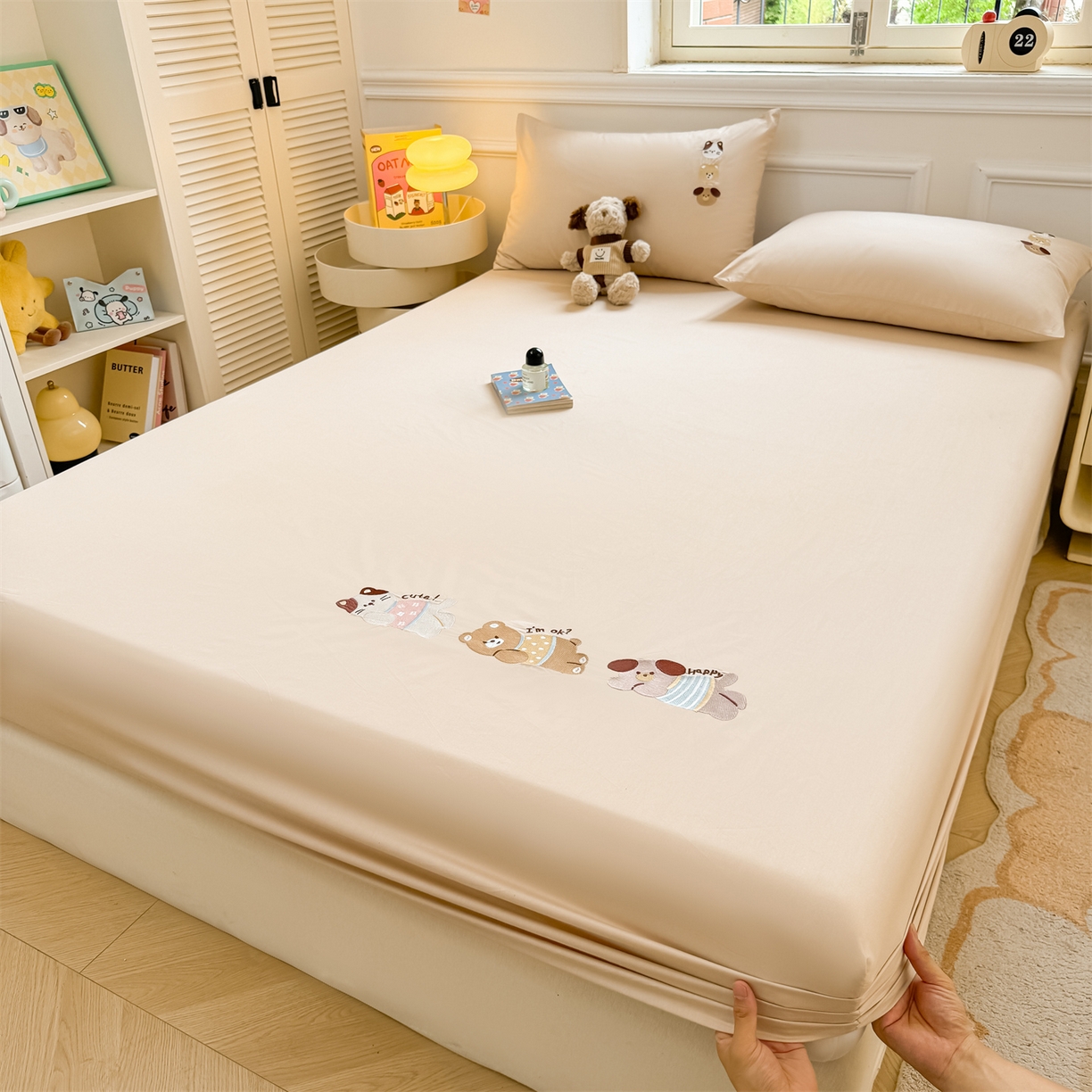 91家纺网 家纺一手货源 找家纺 居眠 2026新款A类全棉卡通刺绣单层童话乐园床笠 童话乐园-咖