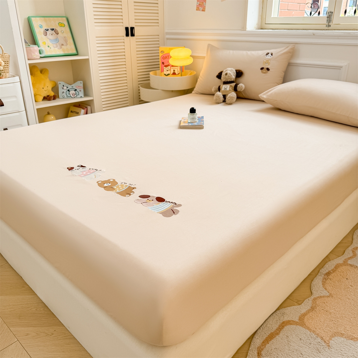 91家纺网 家纺一手货源 找家纺 居眠 2026新款A类全棉卡通刺绣单层童话乐园床笠 童话乐园-咖