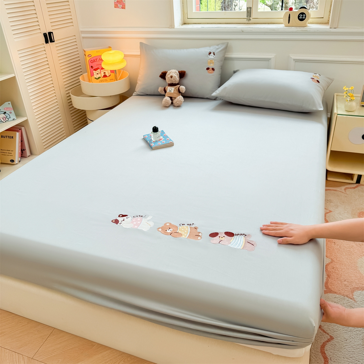 91家纺网 家纺一手货源 找家纺 居眠 2026新款A类全棉卡通刺绣单层童话乐园床笠 童话乐园-灰