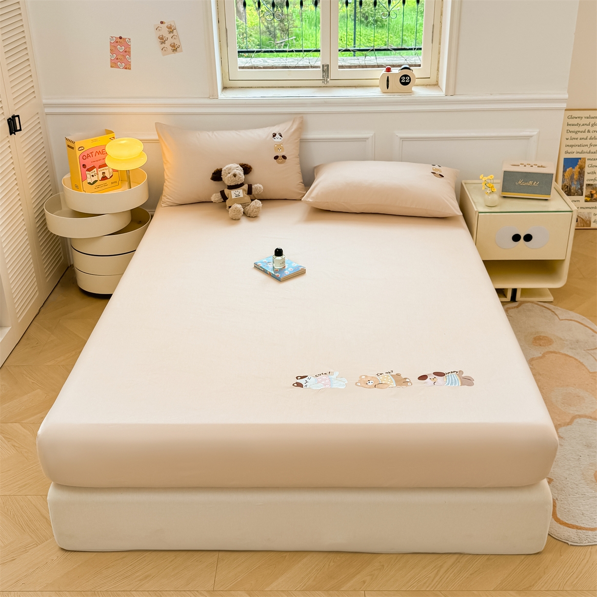 91家纺网 家纺一手货源 找家纺 居眠 2026新款A类全棉卡通刺绣单层童话乐园床笠 童话乐园-咖