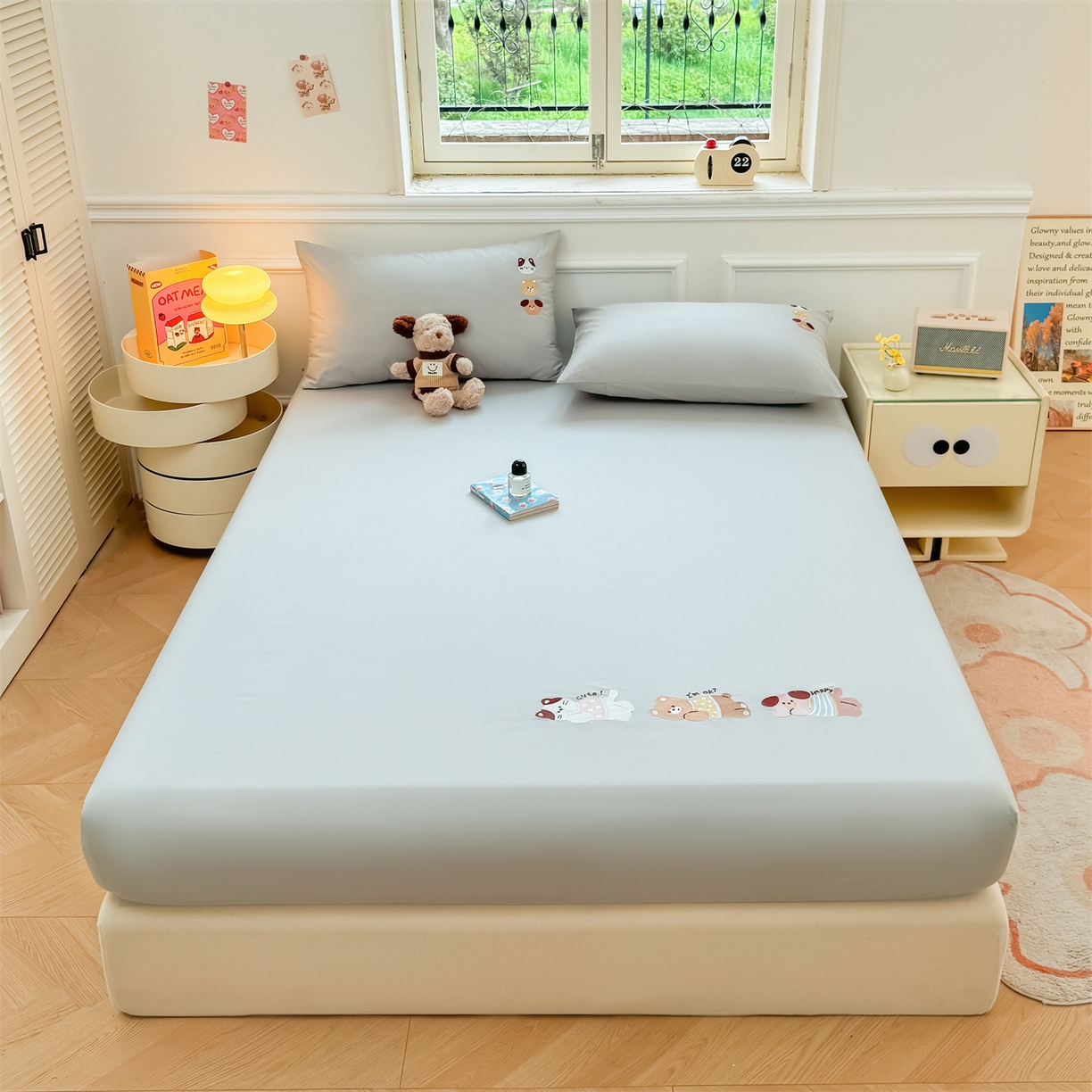 91家纺网 家纺一手货源 找家纺 居眠 2026新款A类全棉卡通刺绣单层童话乐园床笠 童话乐园-灰