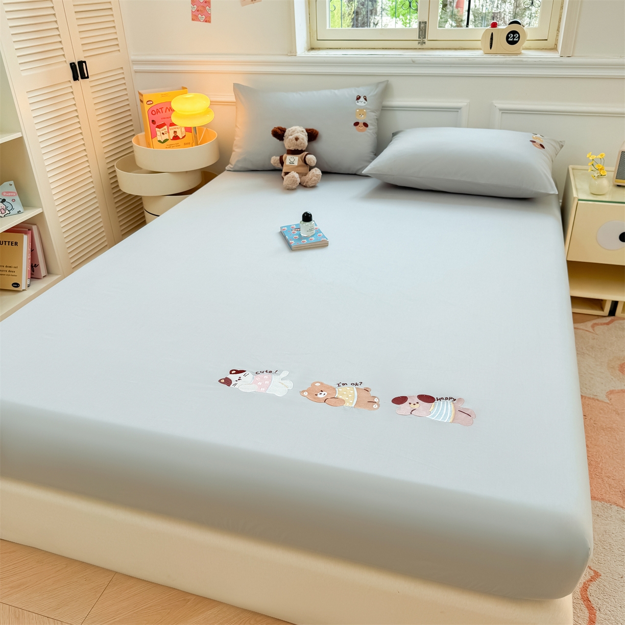 91家纺网 家纺一手货源 找家纺 居眠 2026新款A类全棉卡通刺绣单层童话乐园床笠 童话乐园-灰