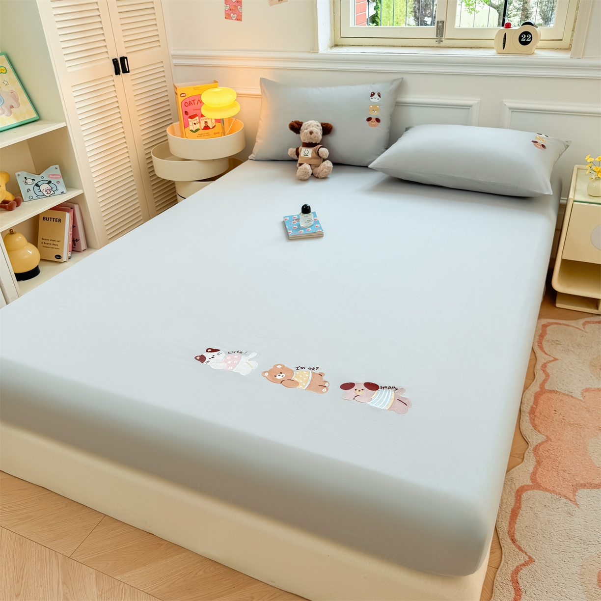 91家纺网 家纺一手货源 找家纺 居眠 2026新款A类全棉卡通刺绣单层童话乐园床笠 童话乐园-灰