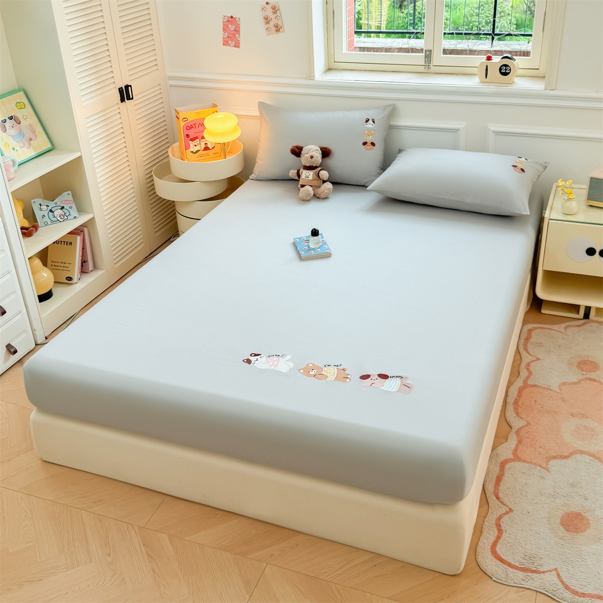 91家纺网 家纺一手货源 找家纺 居眠 2026新款A类全棉卡通刺绣单层童话乐园床笠 童话乐园-灰